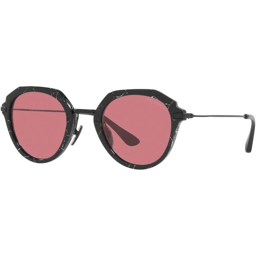 Prada SPR05Y Black Marbleโ Pink Lens Oval 50mm Sunglasses